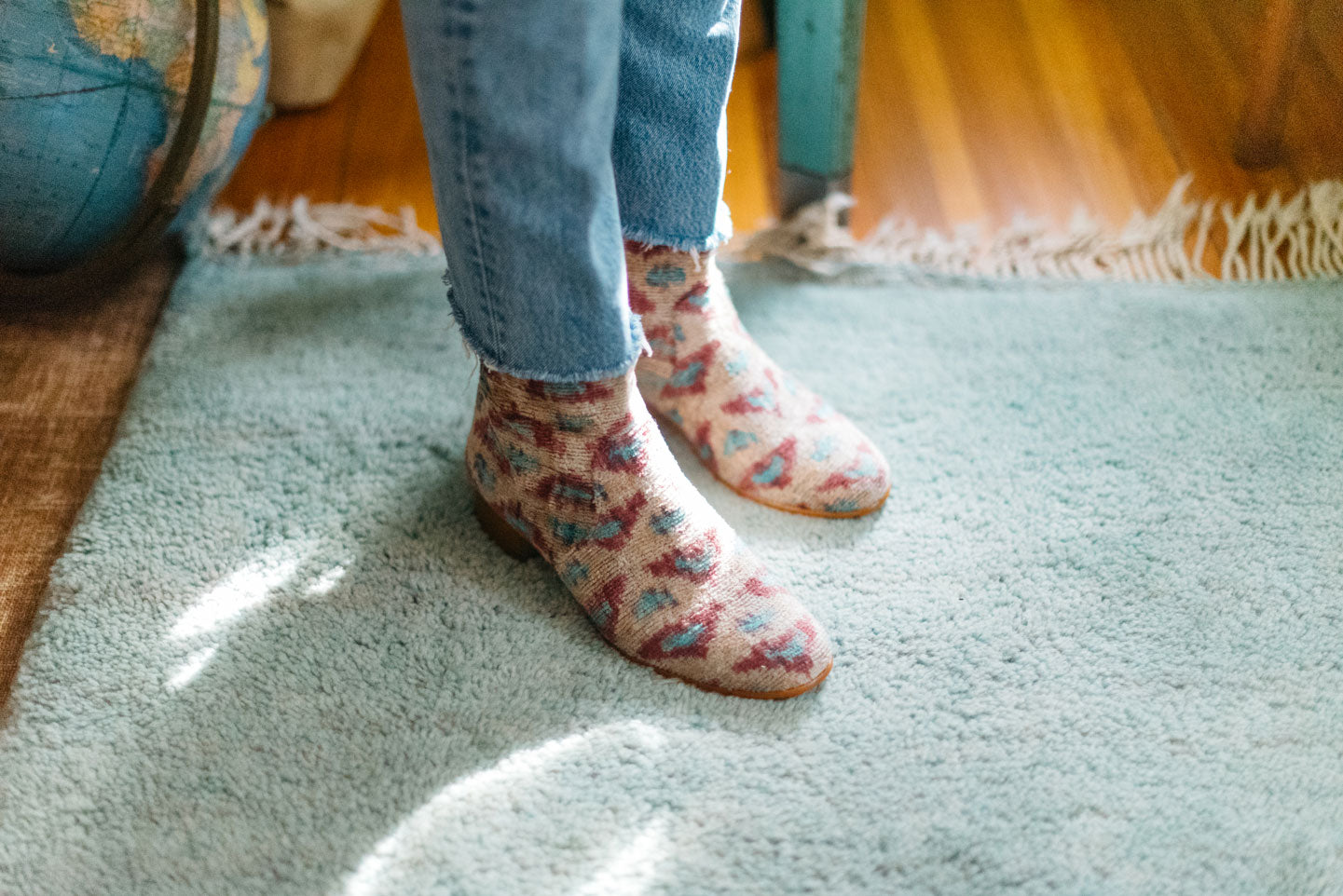 Velvet boots on a moroccan carpet