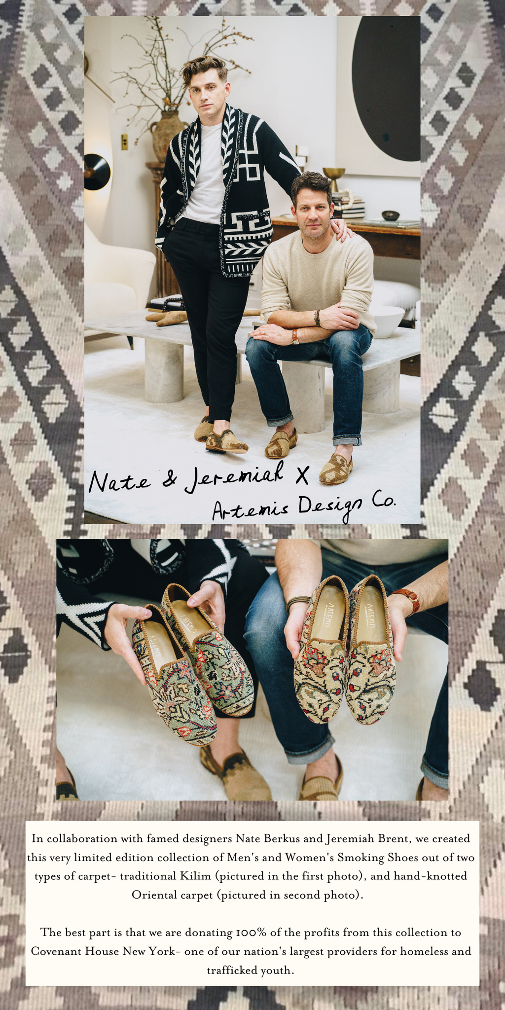 nate and jeremiah carpet shoes and kilim shoes 