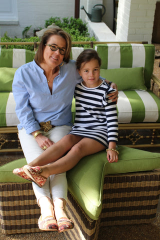 caroline in sumak kilim loafers, part of childrens shoes collection, with friend, Susan, in womens kilim loafers.