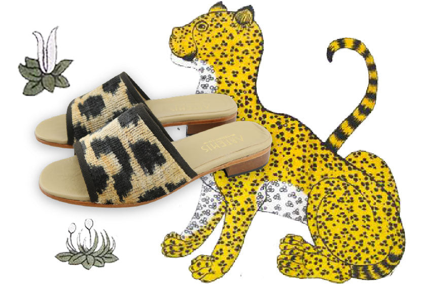 Leopard Print sandal with hermes illustrations