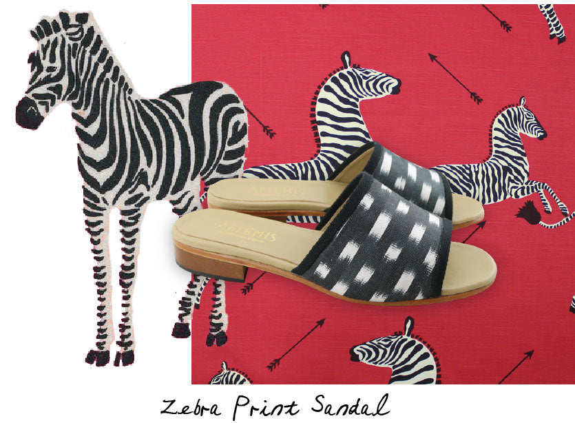 Zebra Print Velvet Sandal with illustrations 