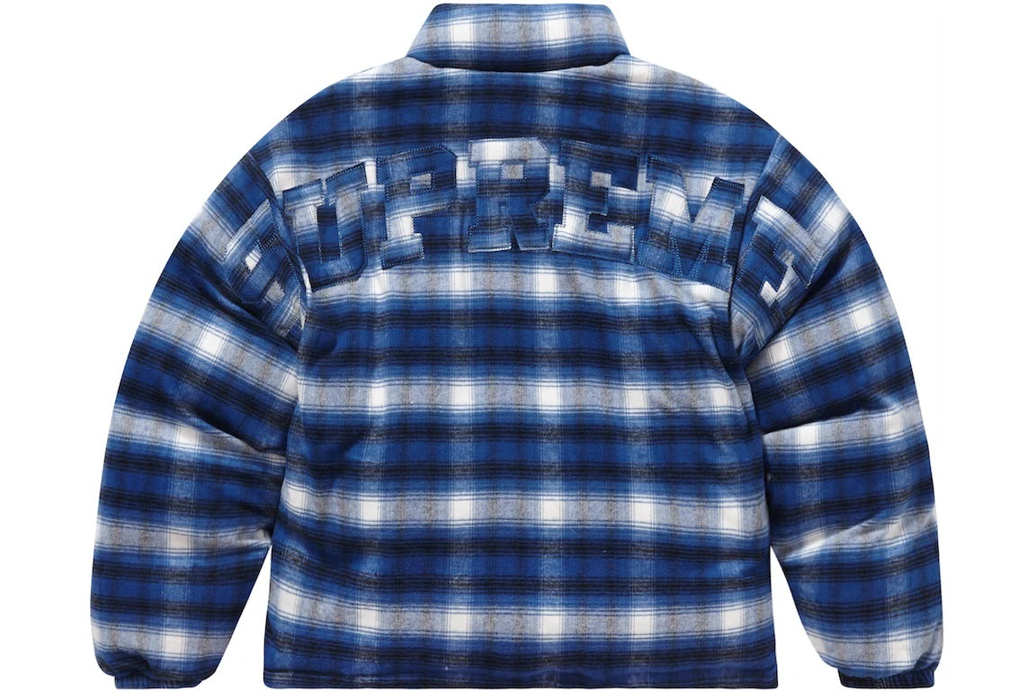 SUPREME FLANNEL REVERSIBLE PUFFER JACKET BLUE