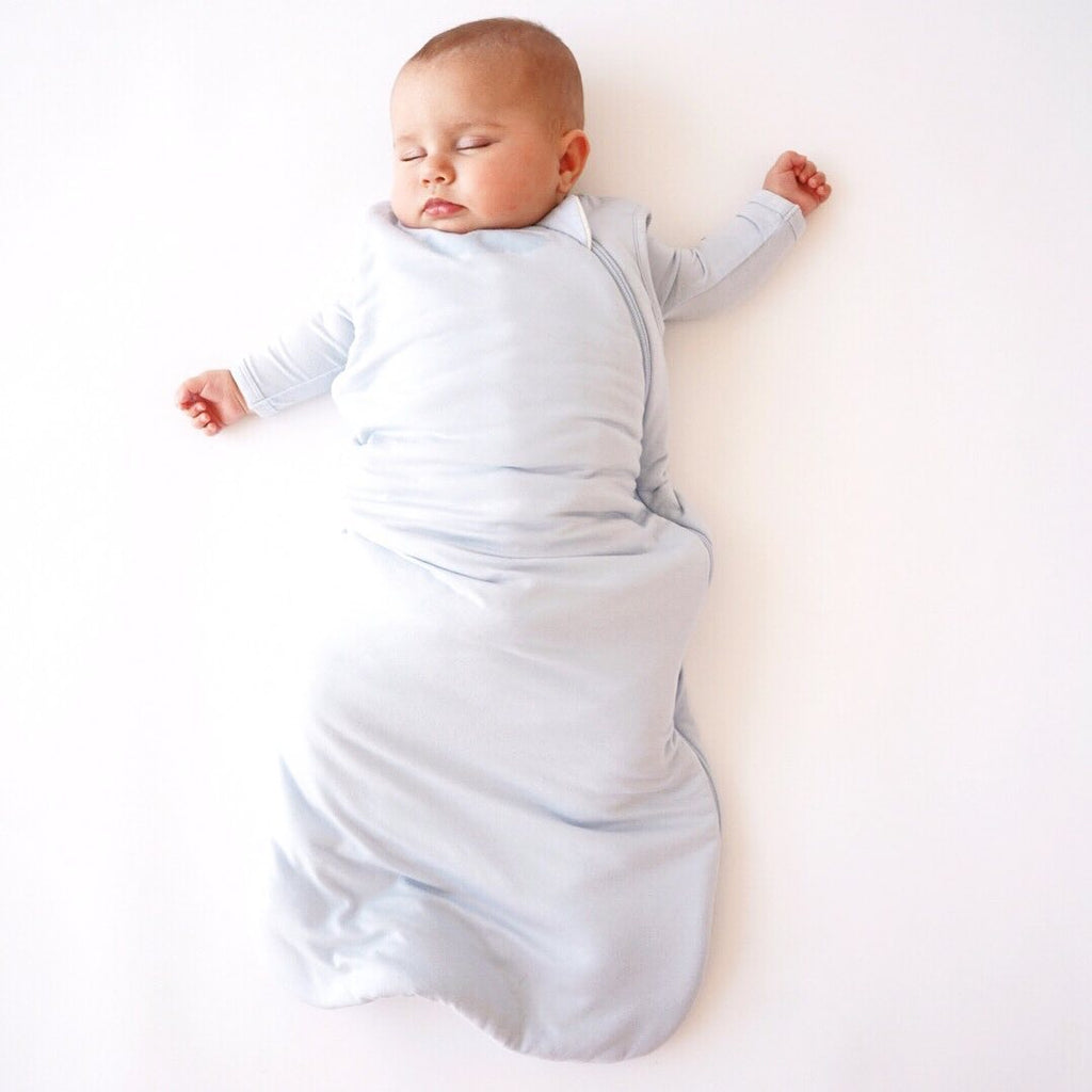 Baby Sleeping in a Ice Blue Sleep Bag