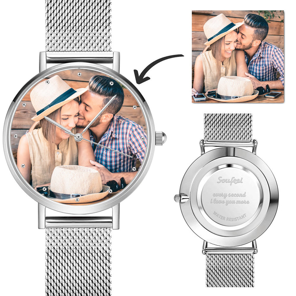 Photo Watch Personalized Engraved Watch Black Strap For