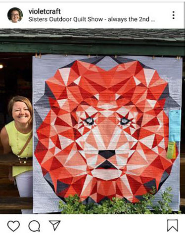 Violet Craft with her lion head quilt pattern design featured in a blog post by Jackie Vujcich of Colorado Creations Quilting