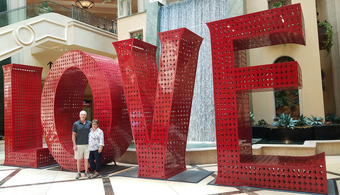 Large red 12-foot letters that spell LOVE at the Venetian in Las Vegas featured in a blog post by Jackie Vujcich of Colorado Creations Quilting