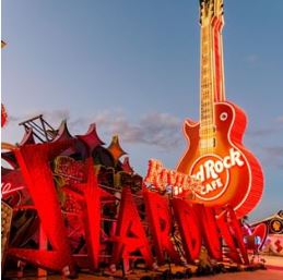 Neon Museum Hard Rock Cafe guitar sign featured in a blog post by Jackie Vujcich of Colorado Creations Quilting