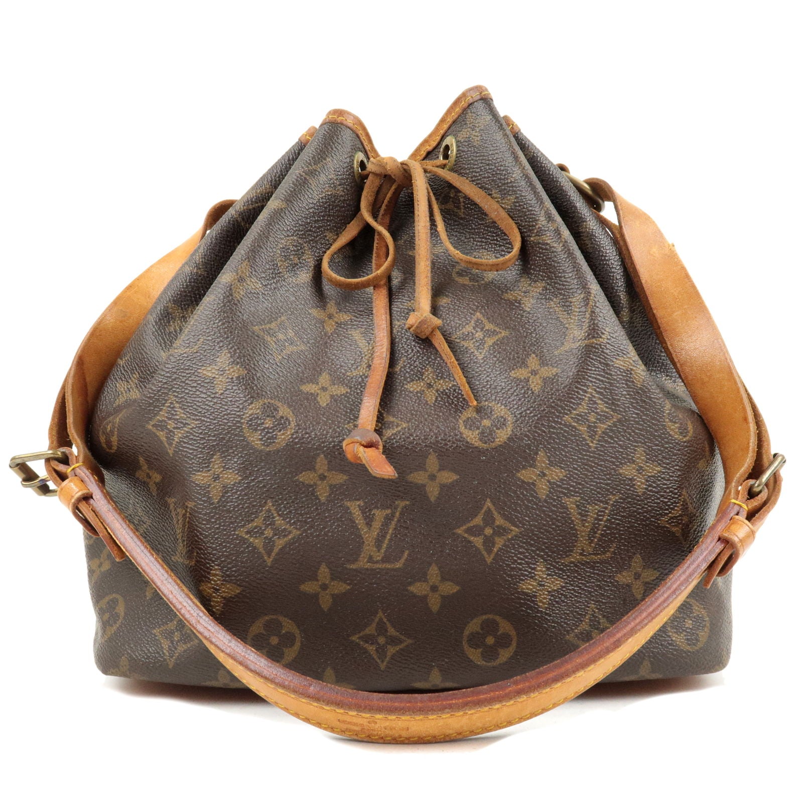 Women Pre-Owned Authenticated Louis Vuitton Monogram Petit Bucket Canvas  Brown Bucket Bag DrawstringBag 