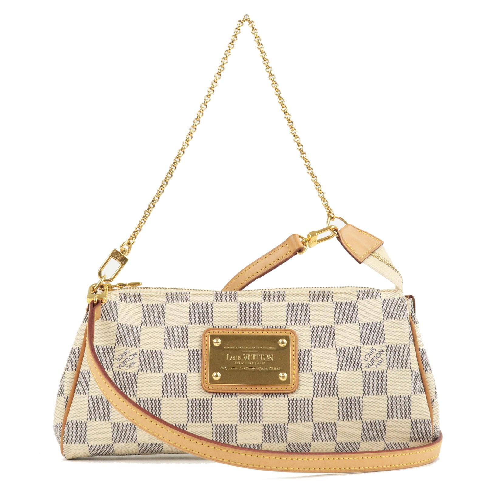 Louis Vuitton Damier Eva Purse With Gold Short Chain And Leather