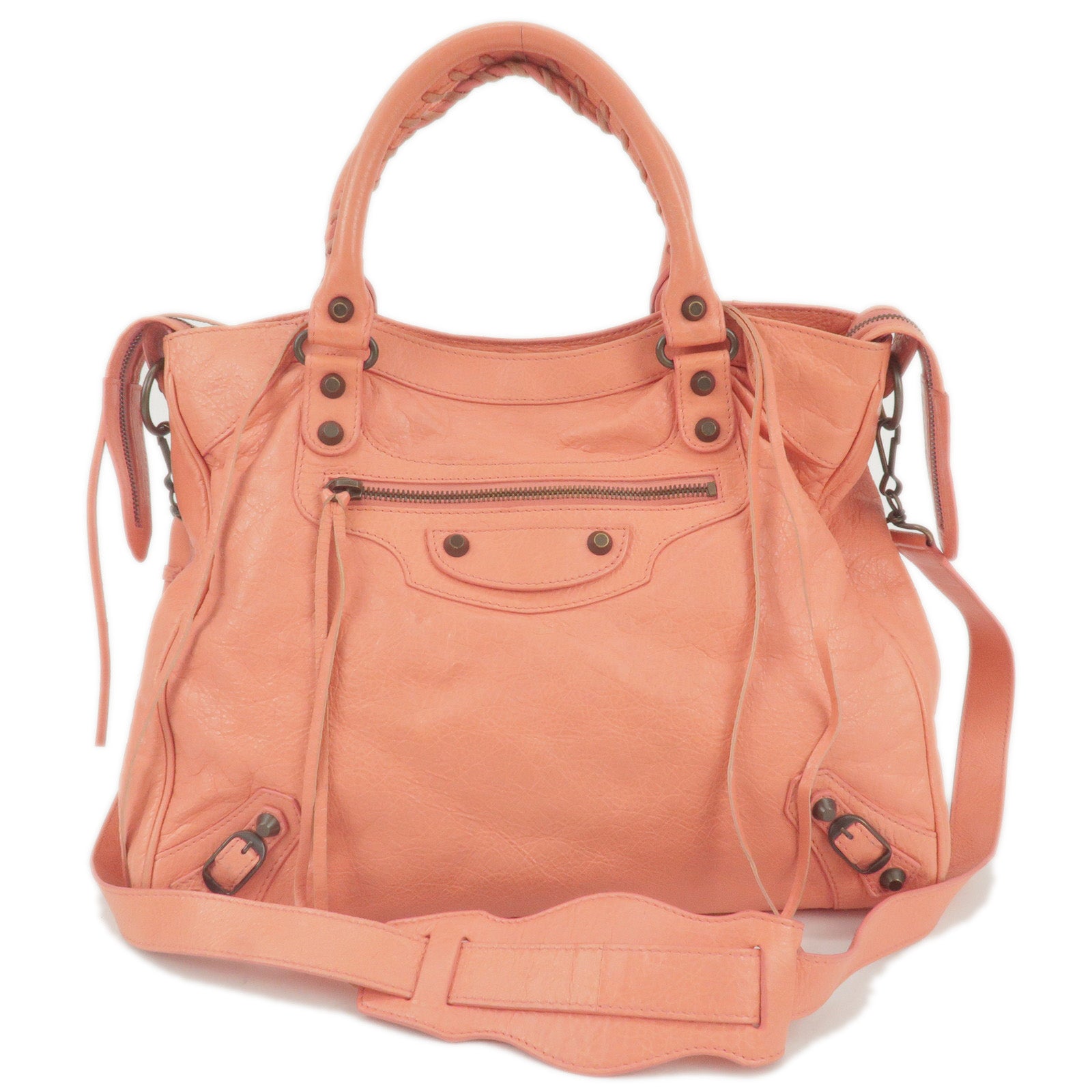 velo - 235216 – black College large leather bag - The - Pink - BALENCIAGA - - 2Way - Hand - Bag - Сумка alexander wang small ryan ribbed-knit tote bag pink - Leather