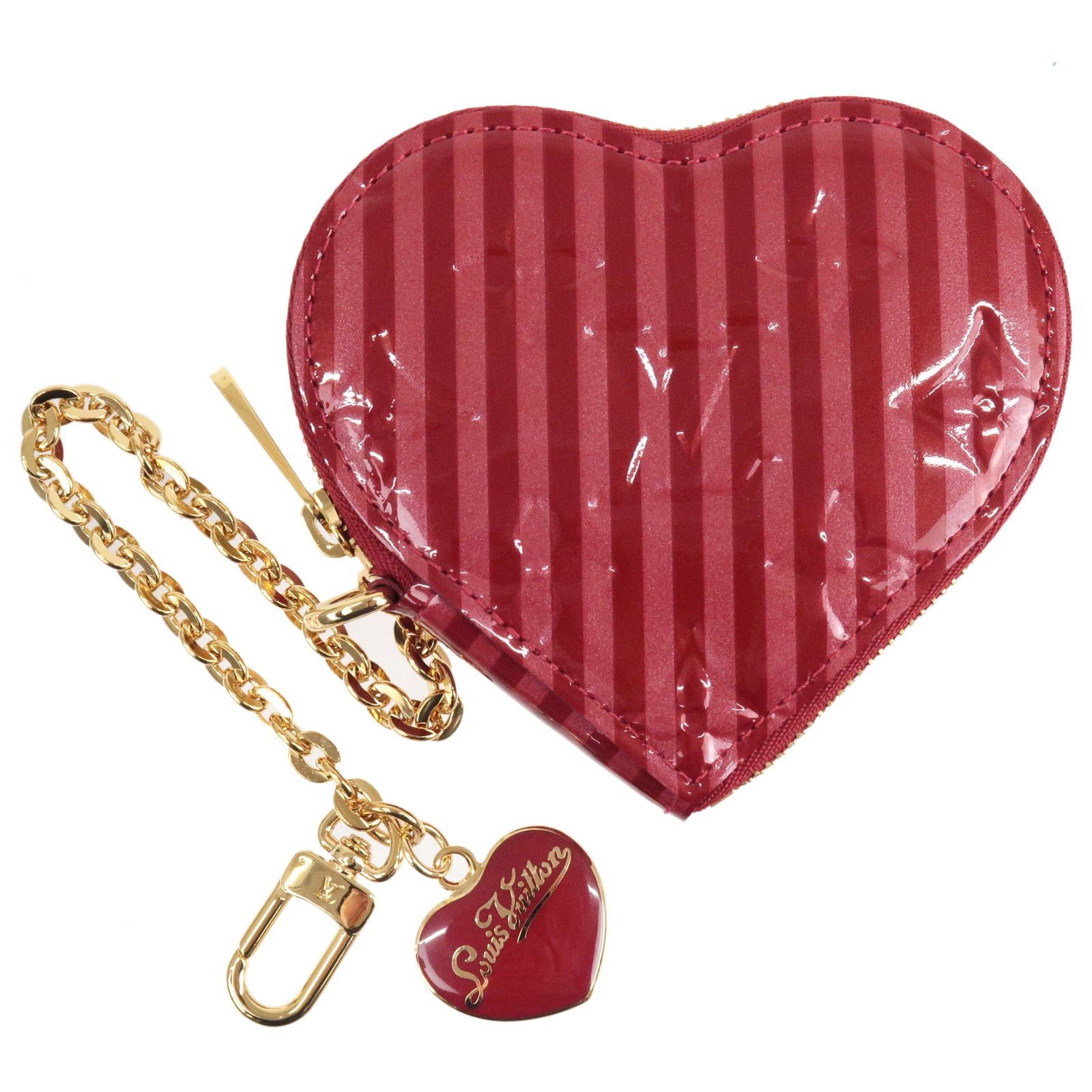 Louis Vuitton Red Pomme d'Amour Monogram Rayures Vernis Heart Coin