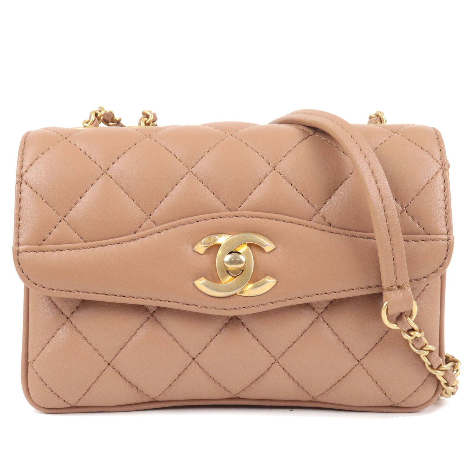 Chanel Marine Charms Mini Quilted Leather Crossbody Bag Dark Beige