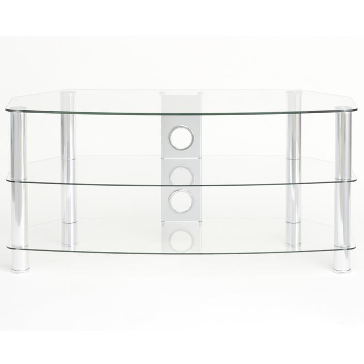 clear glass and chrome tv stand