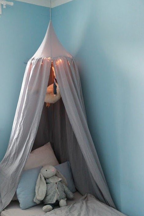 Muslin Cotton Bed Canopy Kids Play Tent Crib Canopy Hanging Tent Baby Cot Canopy Bed Canopy Hanging Ceiling Tent Grey Muslin Canopy