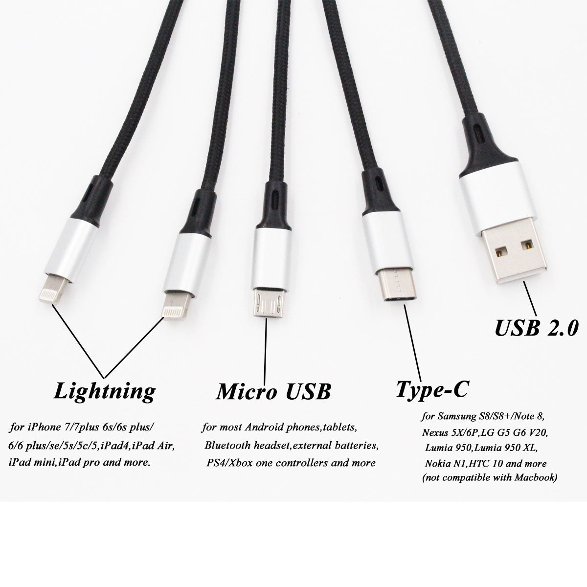 usb cable with multiple ends