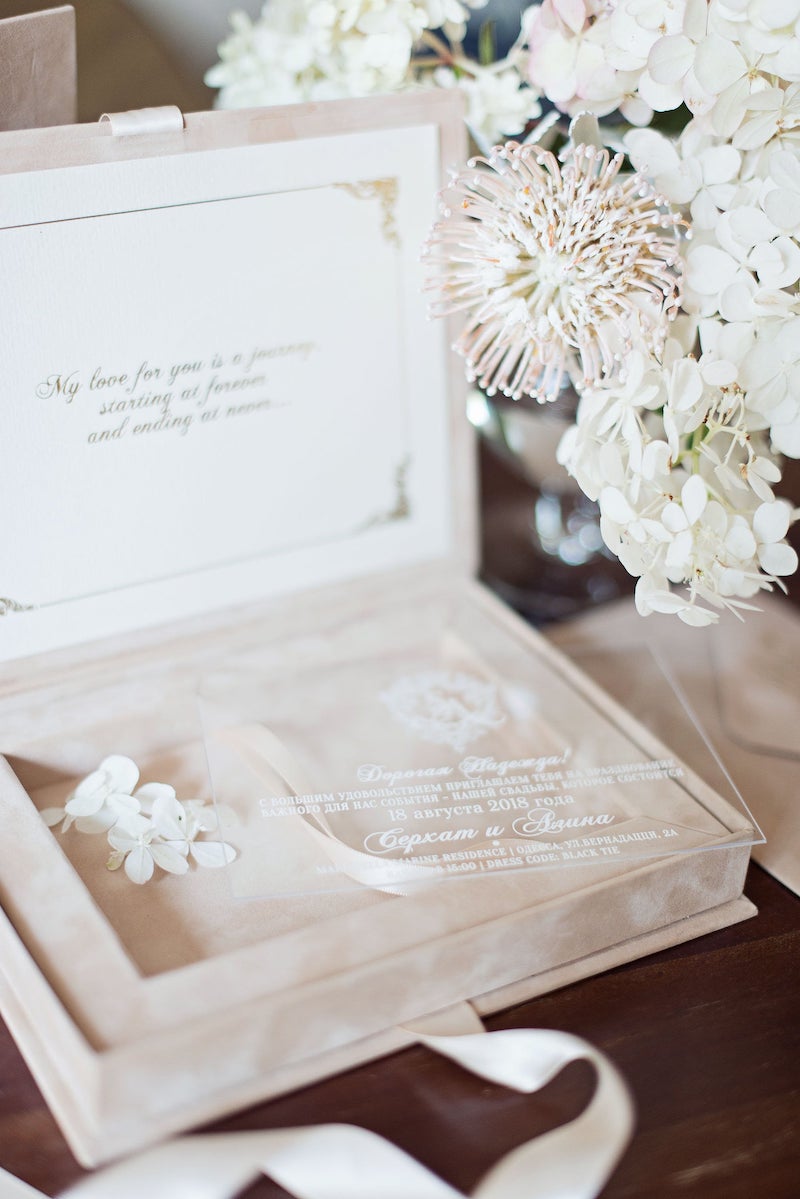 Acrylic and Velvet Boxed Wedding Invitation