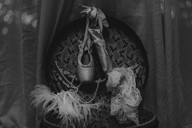 Ballet Pointe Shoes and White Wedding Garter