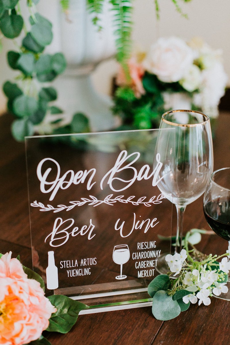 Beer and Wine Open Bar Sign for Wedding