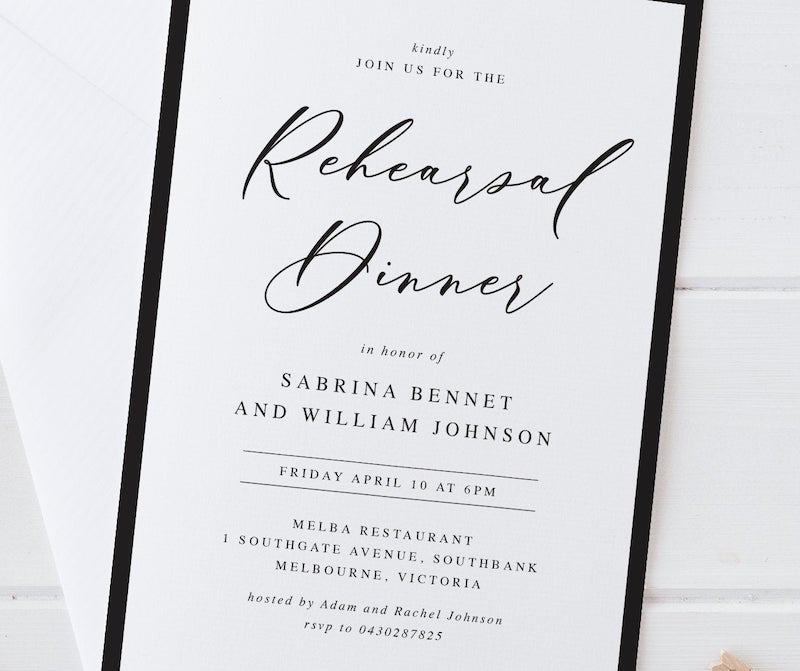 Black and White Wedding Rehearsal Dinner Invitation