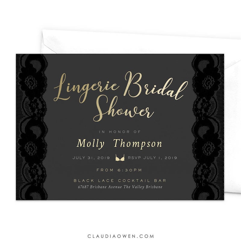 Black Lace Lingerie Bridal Shower Invitation
