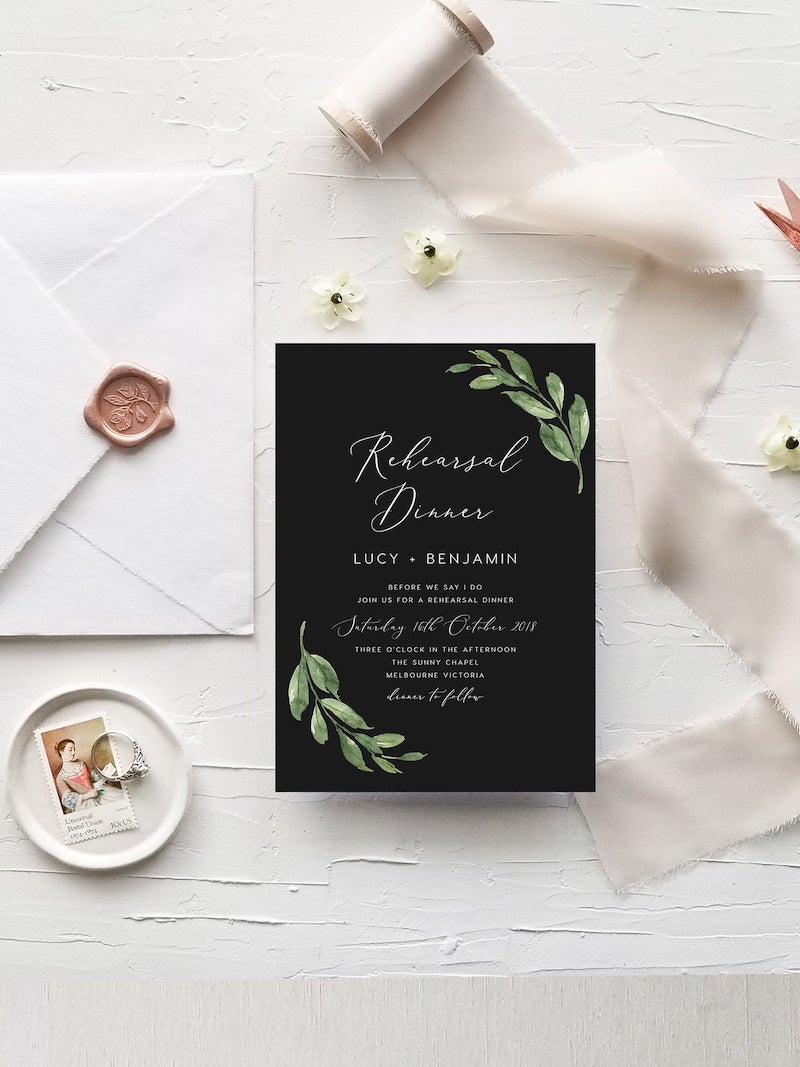 Black Wedding Rehearsal Dinner Invitation