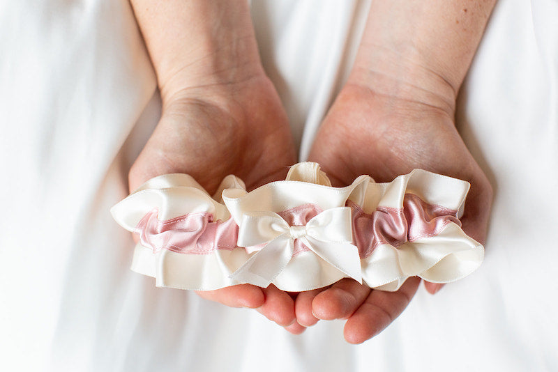 blush pink and ivory satin custom wedding garter