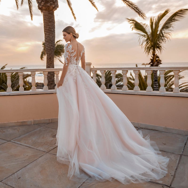 Blush Wedding Dress with Tulle Skirt