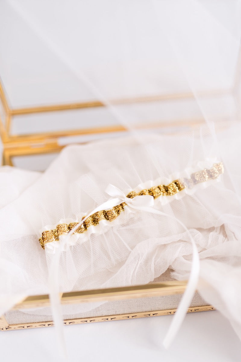 gold and tulle wedding garter - Florida wedding