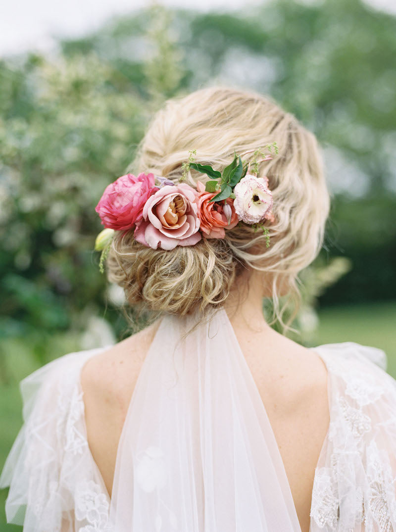 Bride with Pink Flowers in Hair