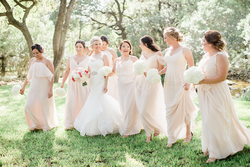 happy bridesmaids - blush wedding in October in Texas