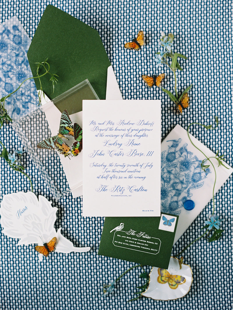 Butterfly Garden Toile Wedding Invitation Suite