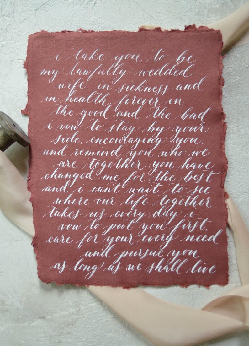 Custom Calligraphy Vows Print Wedding Gift
