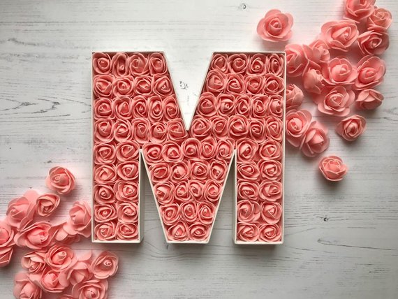 living coral flower initial wedding decor 