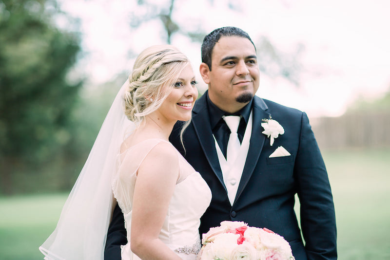 bride and groom - blush wedding in October in Texas