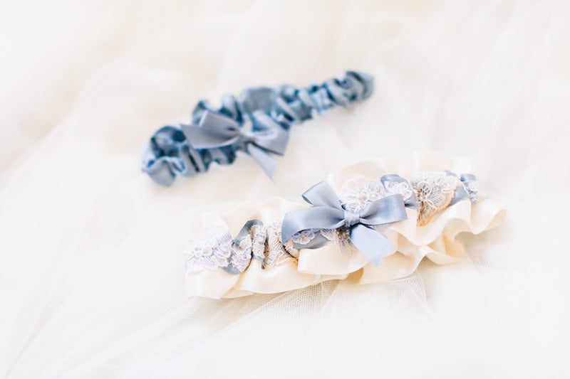 Custom Dusty Blue Wedding Garter Set