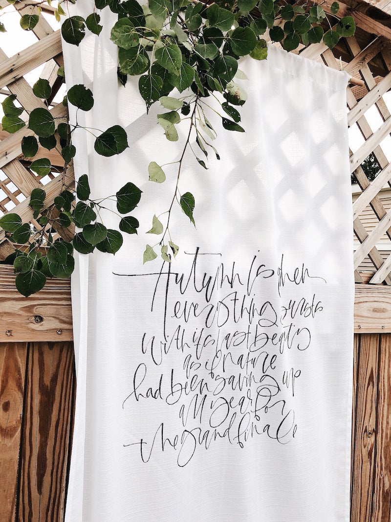 Custom Fabric Banner with Calligraphy Wedding Vows
