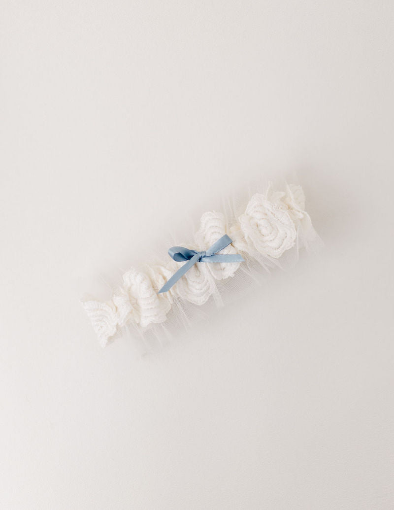 custom wedding garter and ring pillow made from mother's dress and grandmother's handkerchief