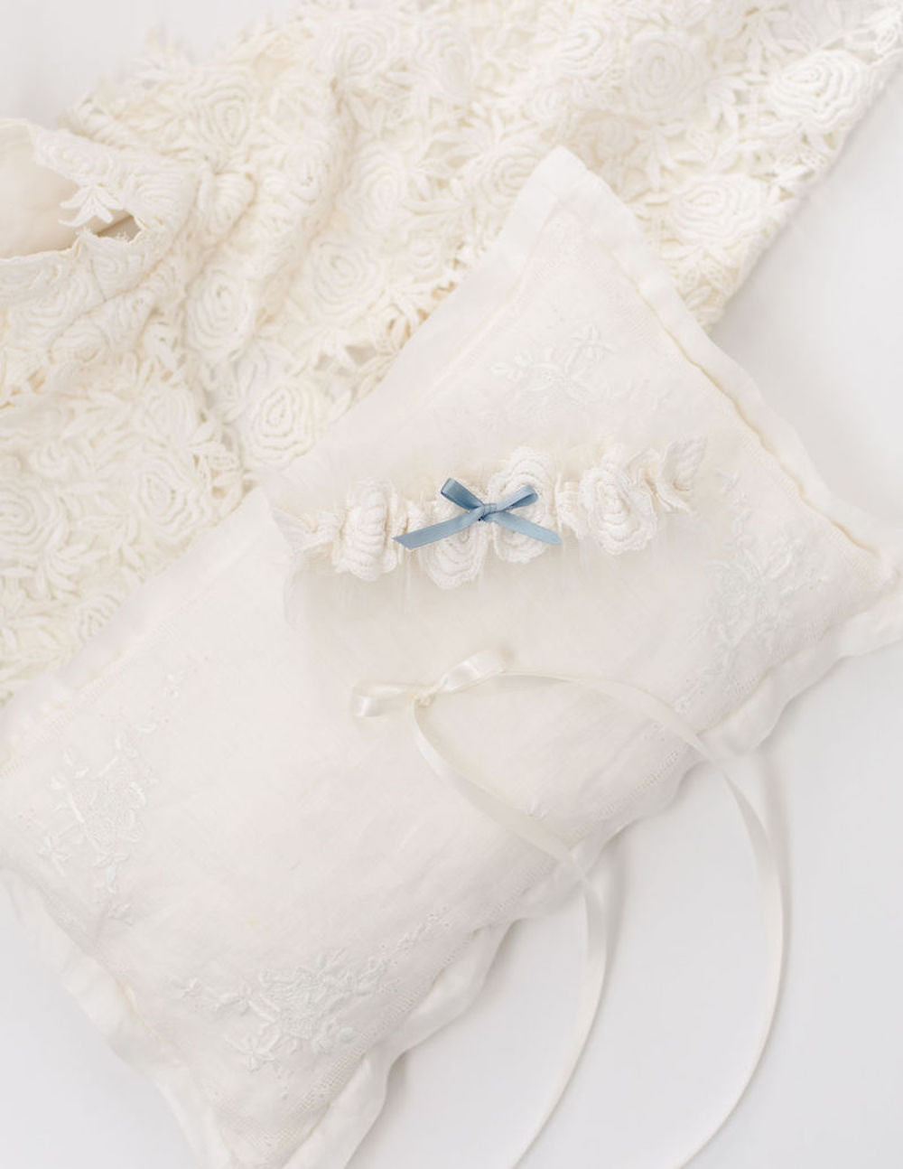 custom wedding garter heirloom and ring pillow made from grandmother's handkerchief by The Garter Girl