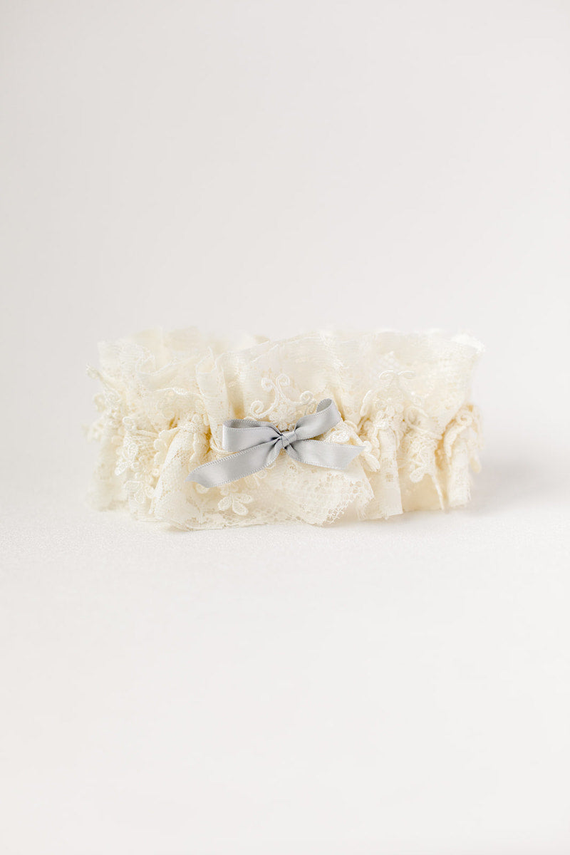 custom garter made from mother's wedding dress