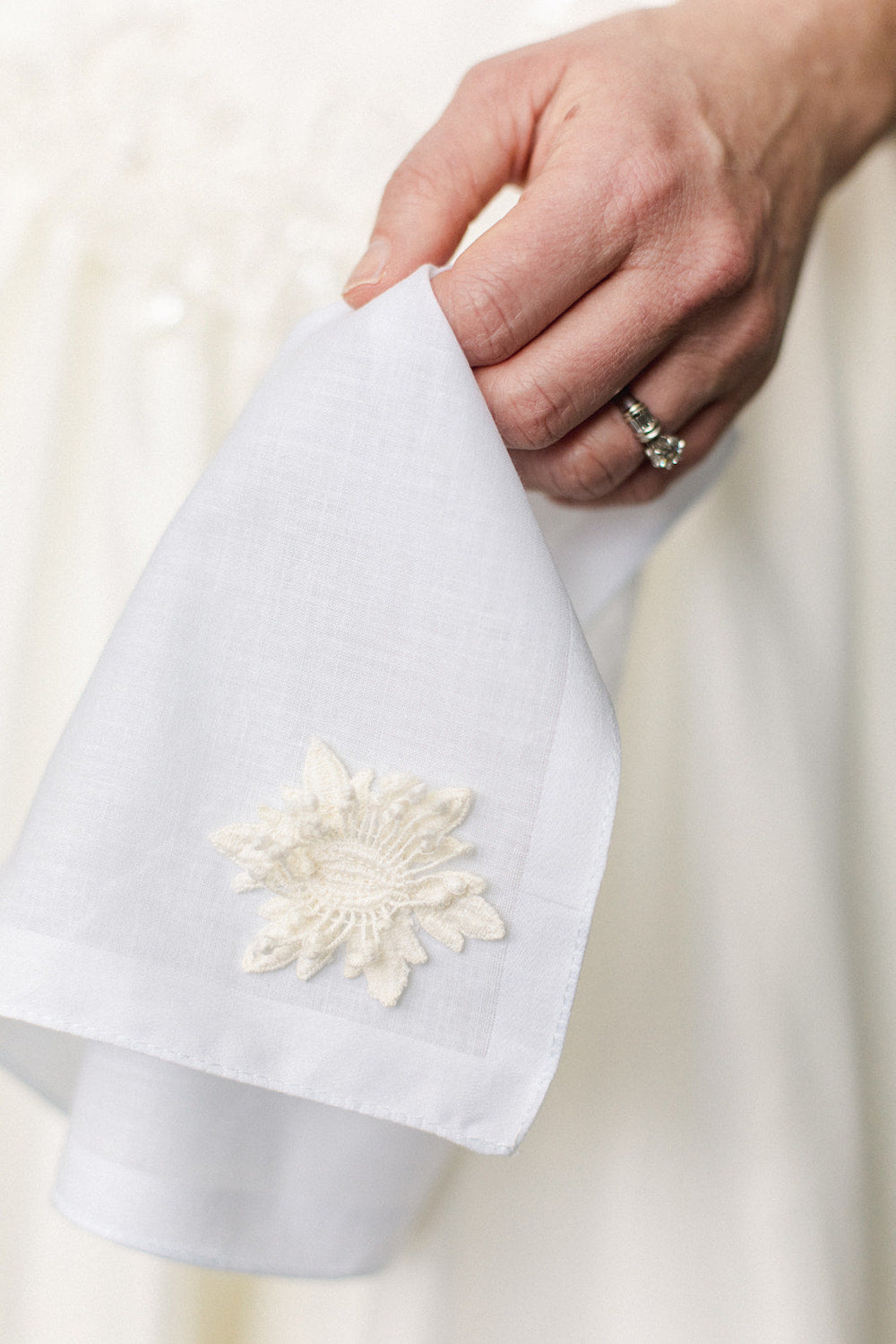 custom handkerchief made from grandmother wedding dress