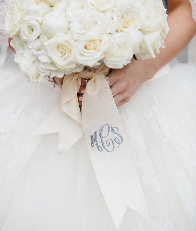 Custom Monogrammed Bouquet Ribbon Something Blue for Bride
