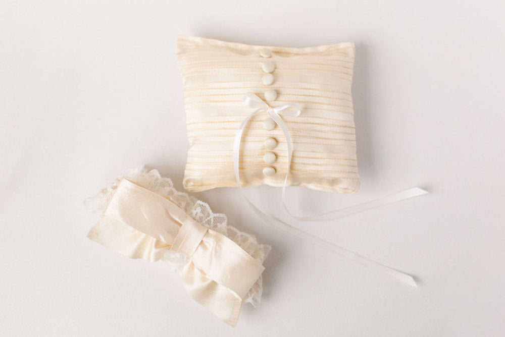 custom wedding garter heirloom and ring pillow made from mother's wedding dress by The Garter Girl