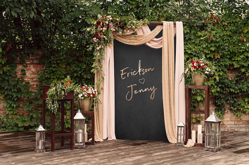 Custom Rose Gold Wedding Backdrop with Drapery