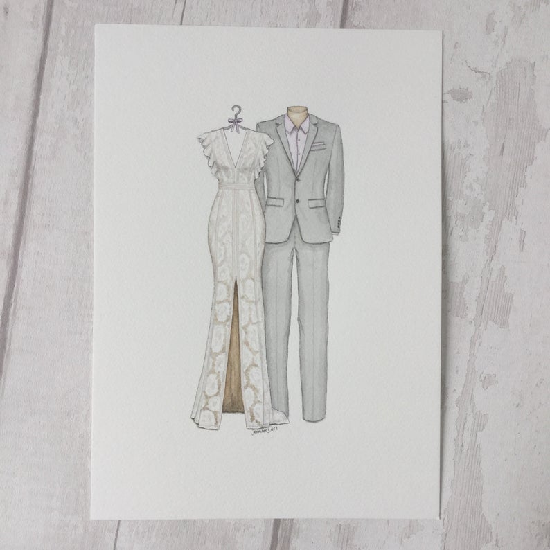 Custom Wedding Dress and Suit Sketch