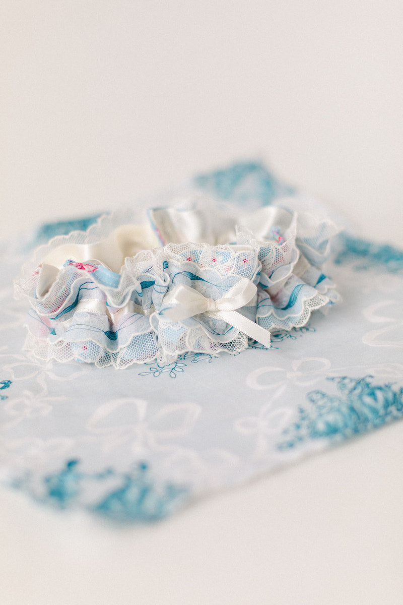 custom garter made from grandmother's handkerchiefs