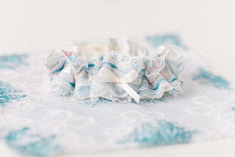 custom garter made from grandmother's handkerchiefs