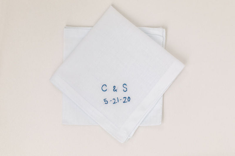custom wedding handkerchief with initials and wedding date