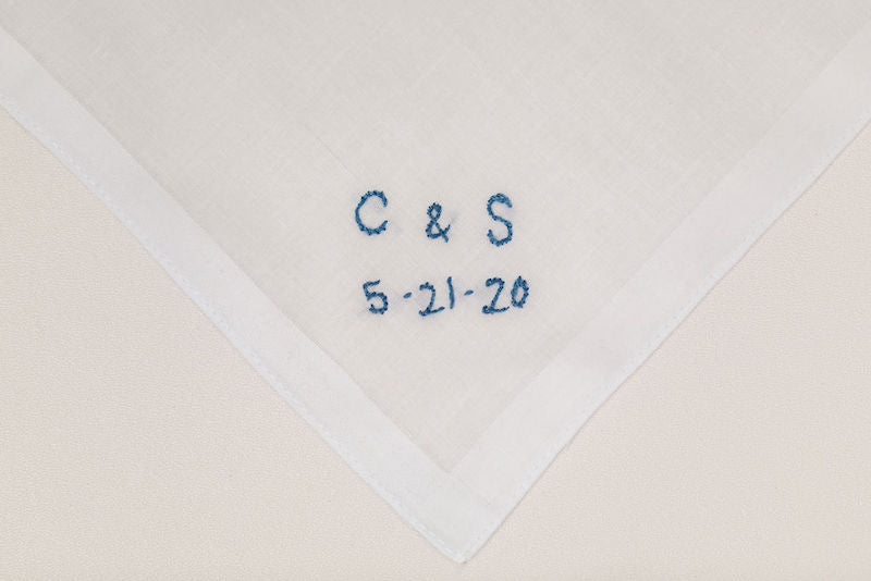 custom wedding handkerchief with initials and wedding date
