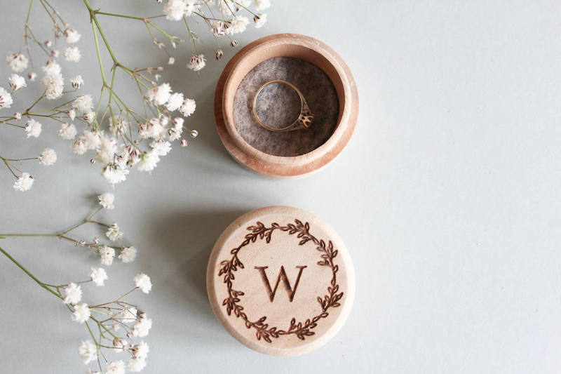 Custom Wood Monogram Wedding Ring Box