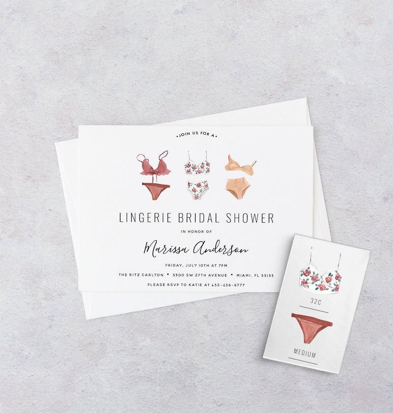 Cute Lingerie Bridal Shower Invitation and Size Insert Card